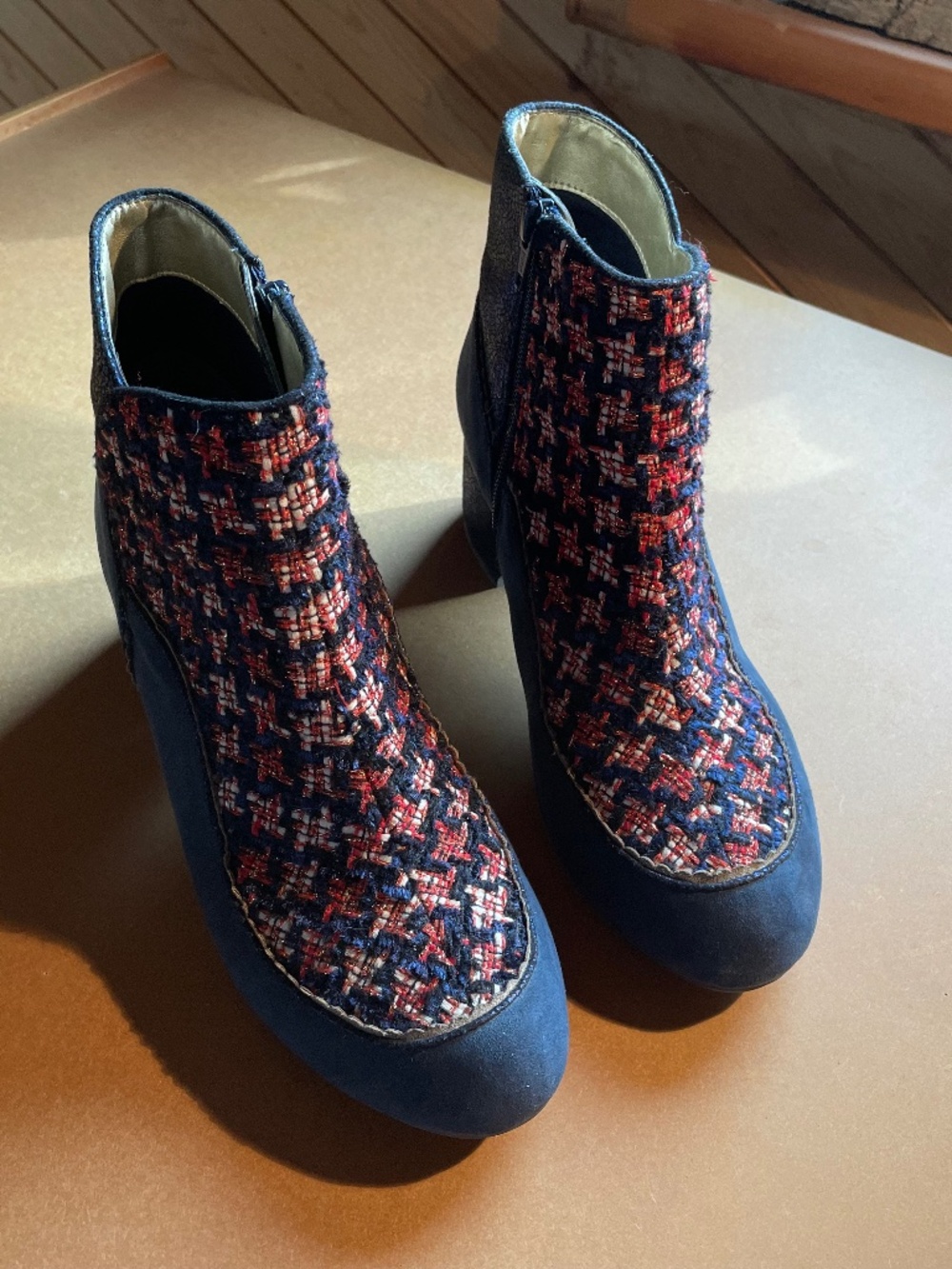 Ruby Shoo Blue Suede/Glitter Tweed Bootie - Size US9/UK40